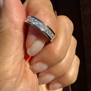 Moissonite Sterling Silver Princess Cut Eternity Band